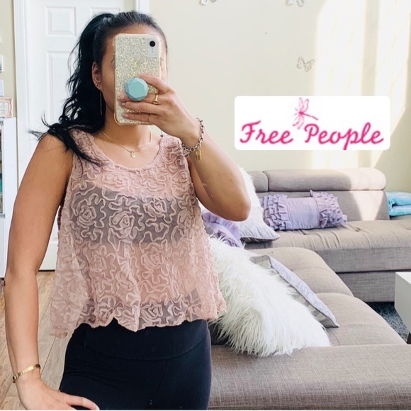 𝓯𝓹🦋 FREE PEOPLE FLORAL FRILL SHEER TANK - Picture 1 of 5